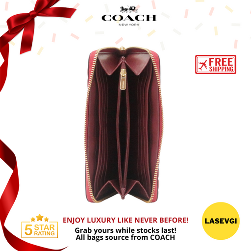COACH Accordion Zip Wallet with Linear Quilting in Red 2855 - www.lasevgi.com