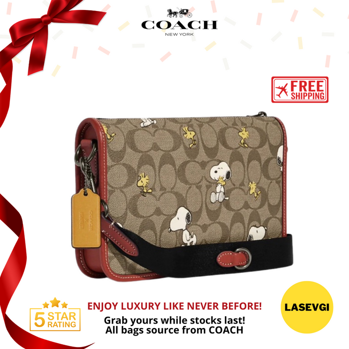 COACH X PEANUTS Heritage Convertible Crossbody in Signature Canvas with Snoopy Woodstock Print  (CE709)