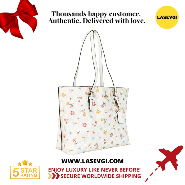 COACH Mollie Tote In Signature Canvas With Mystical Floral Print in Chalk Multi (C8612)