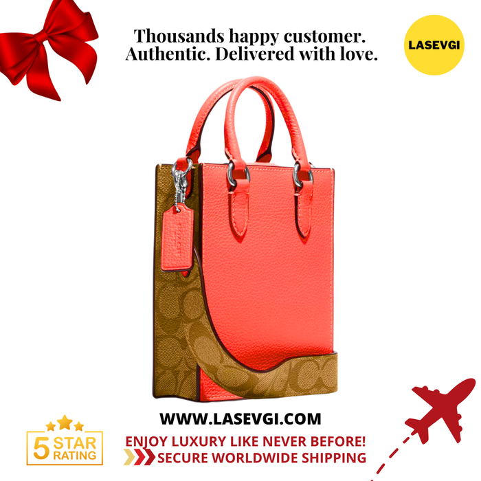 COACH North South Mini Tote in Signature Canvas with Khaki Tangerine CJ501