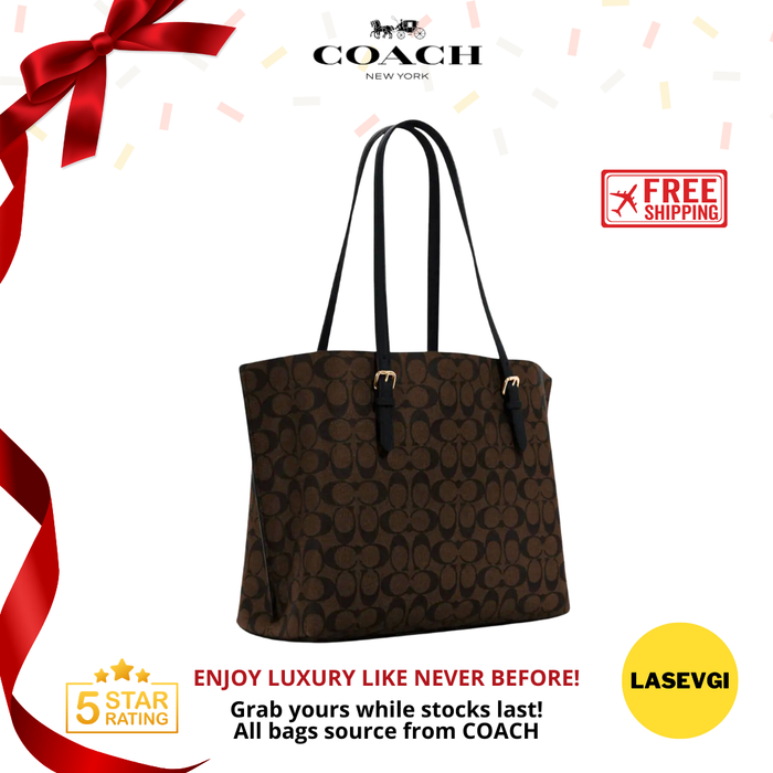 COACH Mollie Tote Bag in Signature Canvas Brown Black