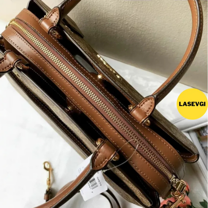 COACH Lillie Carryall in Signature Canvas Khaki Saddle