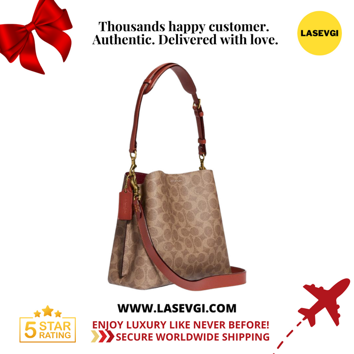 Coach Willow Bucket Bag In Signature Canvas in Tan Rust C3890