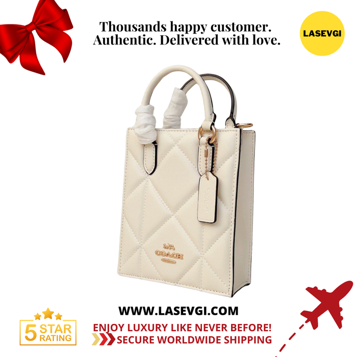 COACH North South Mini Tote with Puffy Diamond Quilting in Chalk White CJ580