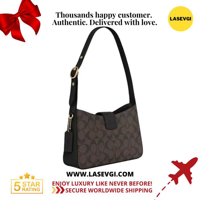 COACH Eliza Shoulder Bag in signature Brown Black CR532