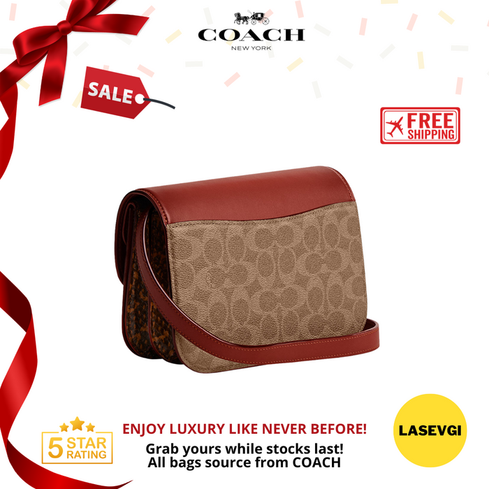 COACH Idol Bag In Signature Canvas With Snakeskin Detail Tan Rust CM551