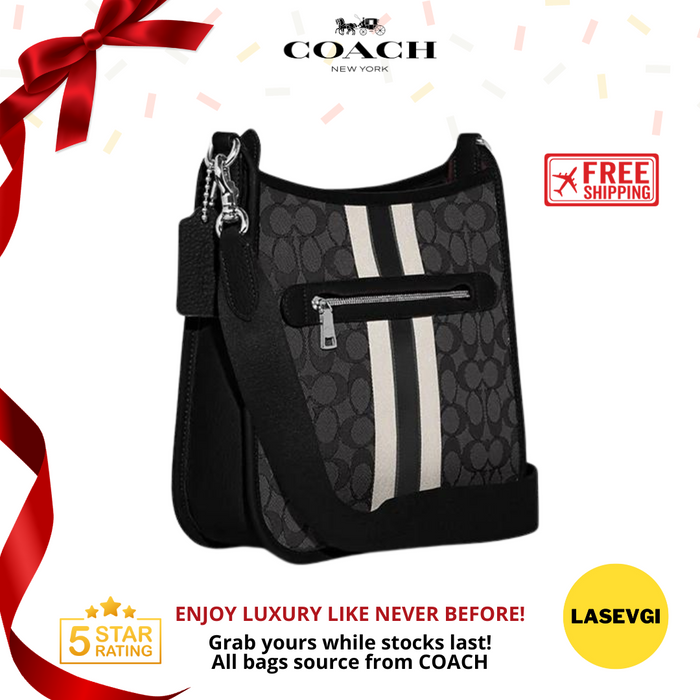 COACH Dempsey File Bag in signature jacquard with Stripe and Coach Patch - Black CA195