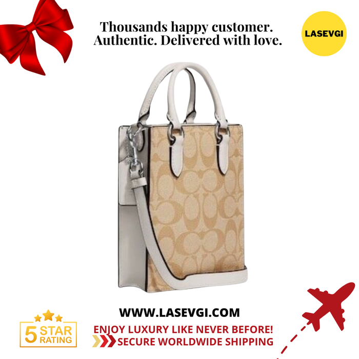 COACH North South Mini Tote in Signature Canvas in Light Khaki Chalk CJ494