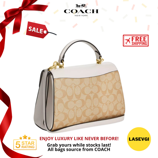COACH Eliza Top Handle In Signature Canvas Gold/Light Khaki Chalk