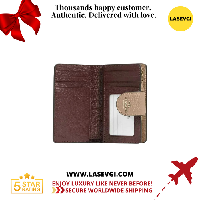 COACH Medium Corner Zip Wallet Crossgrain Leather - Taupe/Light Brown