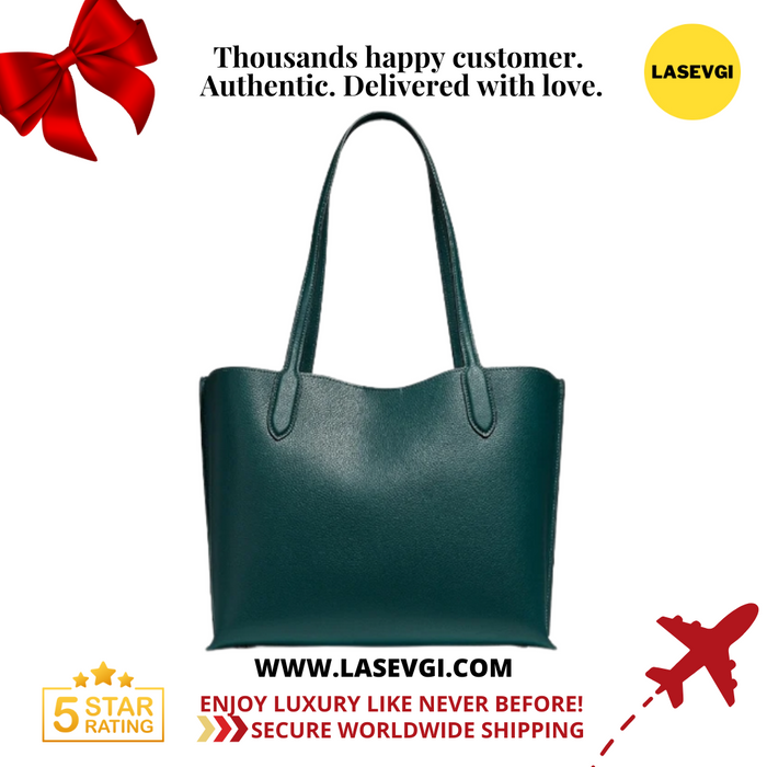 COACH Willow Tote With Signature Canvas Interior Forest Green C0690