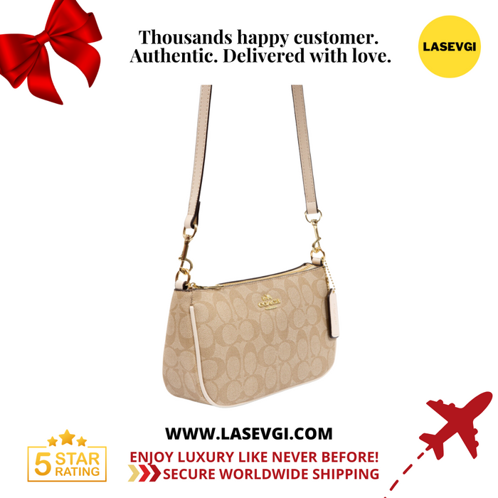 Coach Top Handle Pouch in Signature Canvas Khaki Chalk F36674