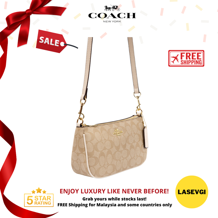 Coach Top Handle Pouch in Signature Canvas Khaki Chalk F36674