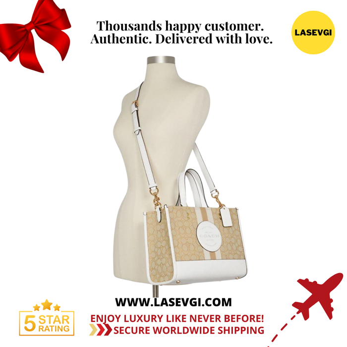 Coach Dempsey Carryall in signature jacquard with stripe and coach patch light khaki chalk C8448