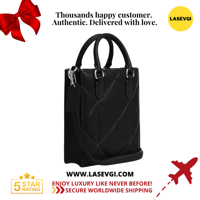 COACH North South Mini Tote with Puffy Diamond Quilting in Black CJ580