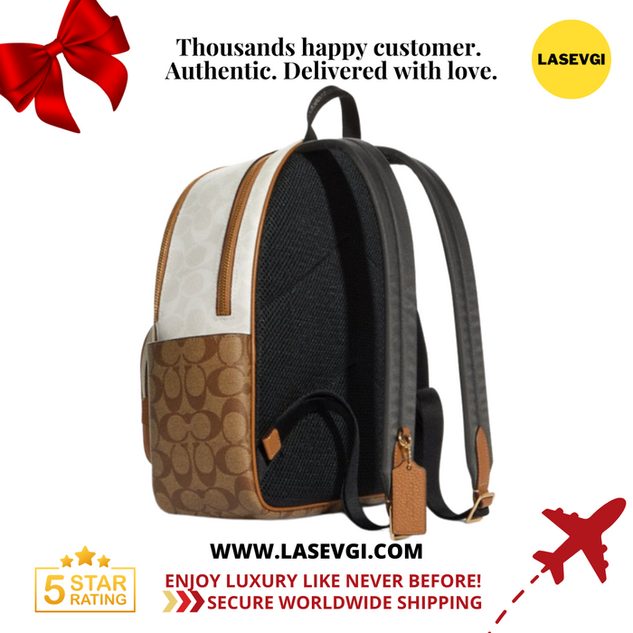 COACH Court Backpack In Blocked Signature Canvas in Chalk/Glacier White Multi (CA439)
