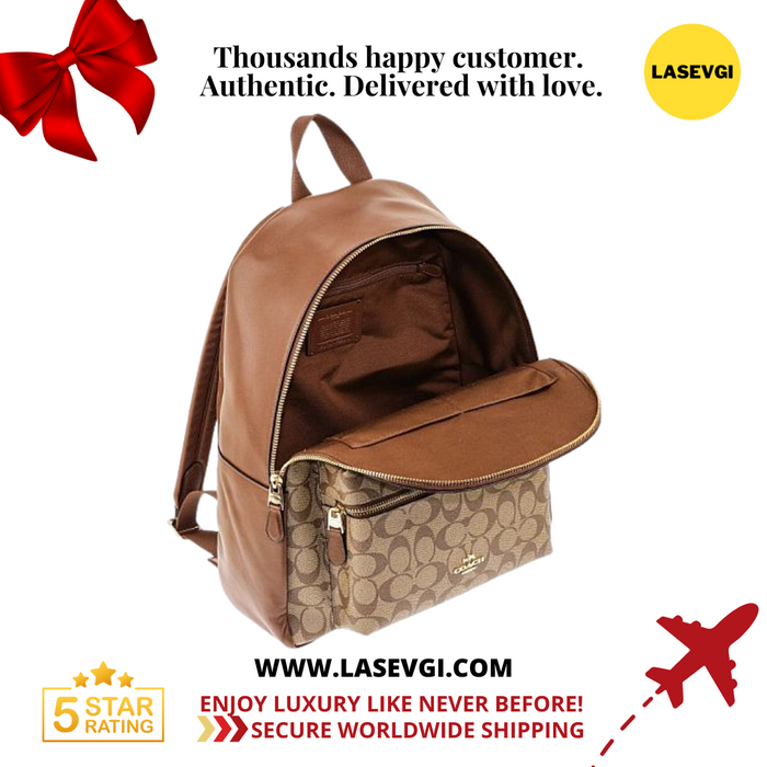 COACH Backpack Large Charlie Backpack In Signature Khaki / Saddle COACH Backpack Large Charlie Backpack In Signature Khaki / Saddle