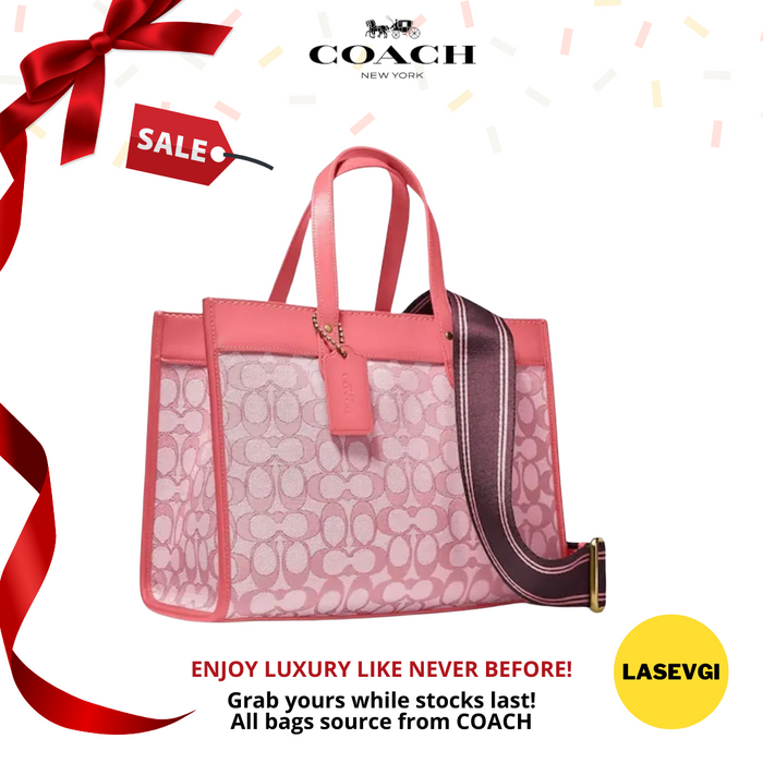 COACH Field Tote 30 With Signature Jacquard Pink C3282