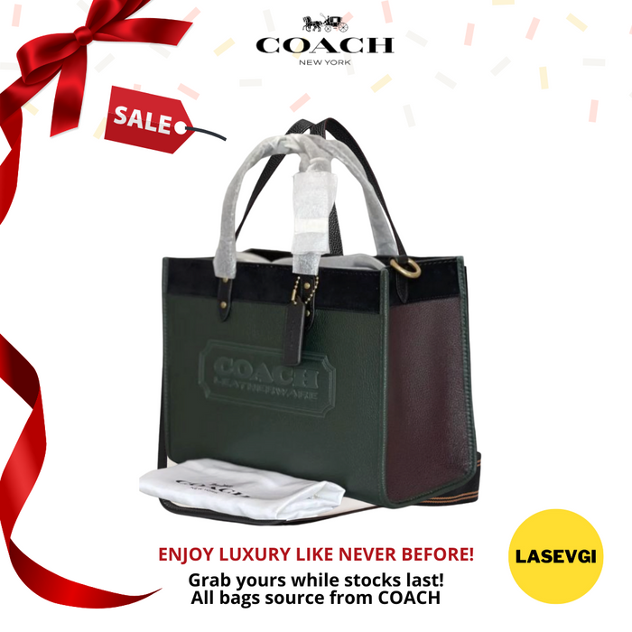 COACH Field Tote 30 In Colorblock With Coach Badge/Brass/Amazon Green Multi C6035-www.lasevgi.com