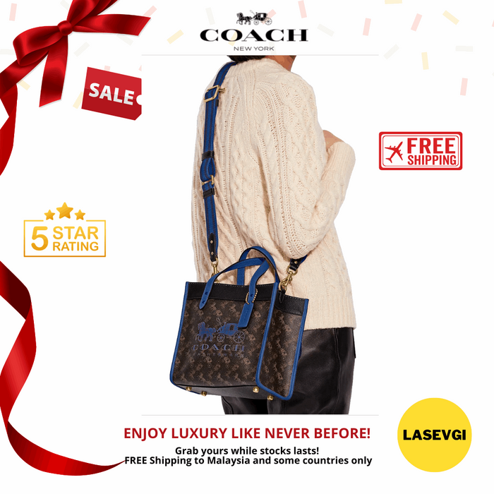 COACH Field Tote 22 With Horse And Carriage Print And Carriage Badge/B4/Truffle Blue Fin