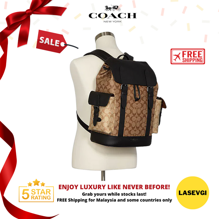 COACH Hudson Backpack In Blocked Signature Canvas Brown C6081