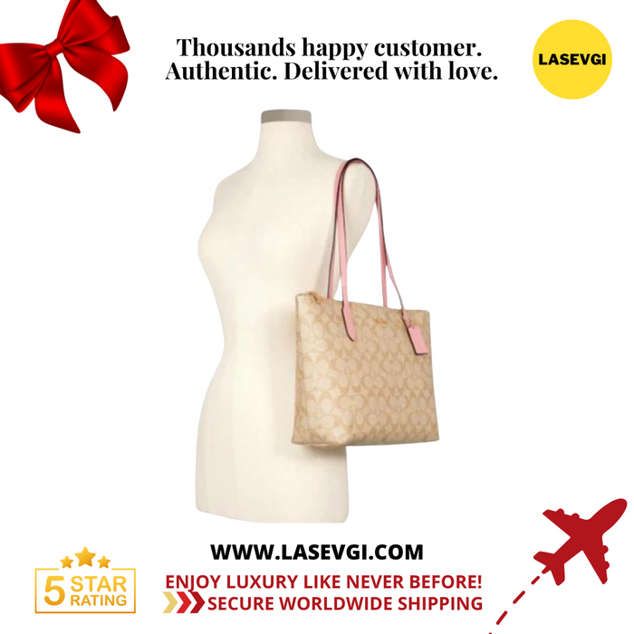 COACH City Zip Tote Light Khaki Pink F58292