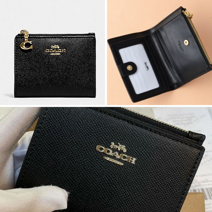 COACH Snap Card Case Wallet in crossgrain leather Black F73867-www.lasevgi.com