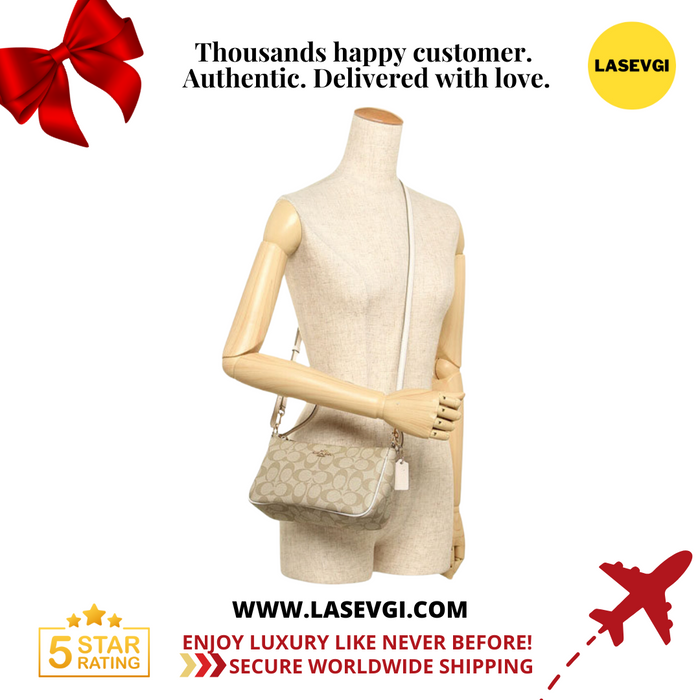 Coach Top Handle Pouch in Signature Canvas Khaki Chalk F36674