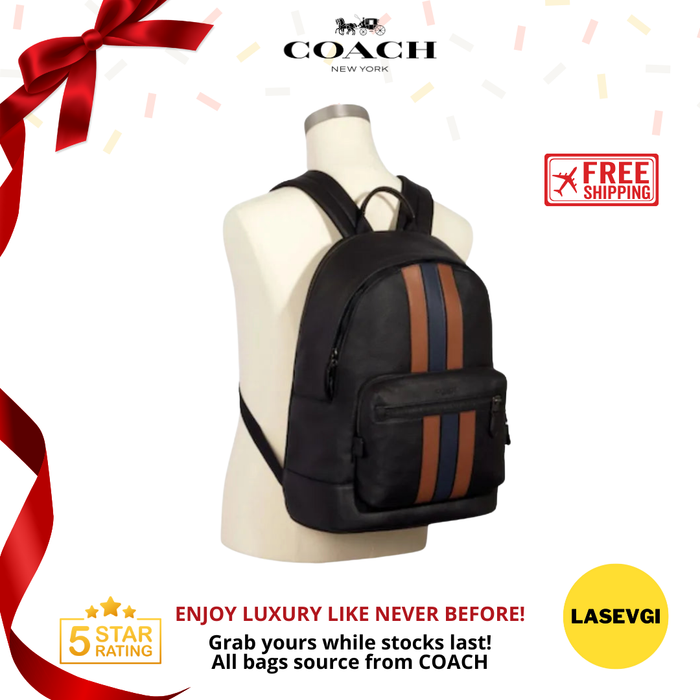 COACH Men West Backpack in Signature Canvas - Varsity Stripe brown 3184