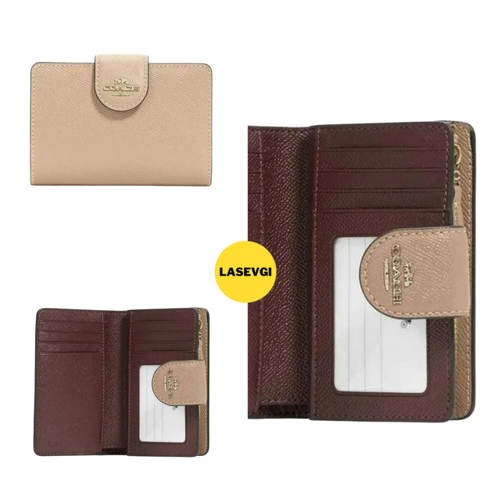 COACH Medium Corner Zip Wallet Crossgrain Leather - Taupe/Light Brown
