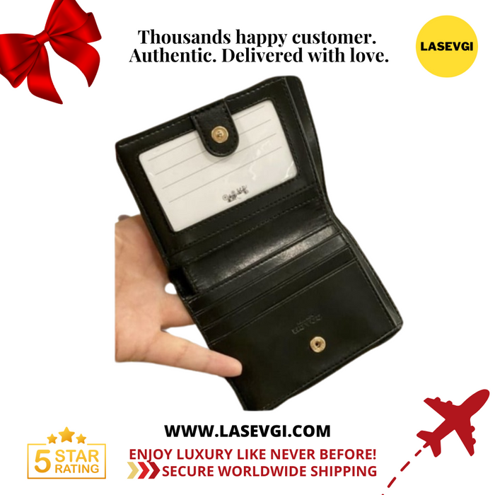 COACH Snap Card Case Wallet in Signature Canvas Brown Black F78002