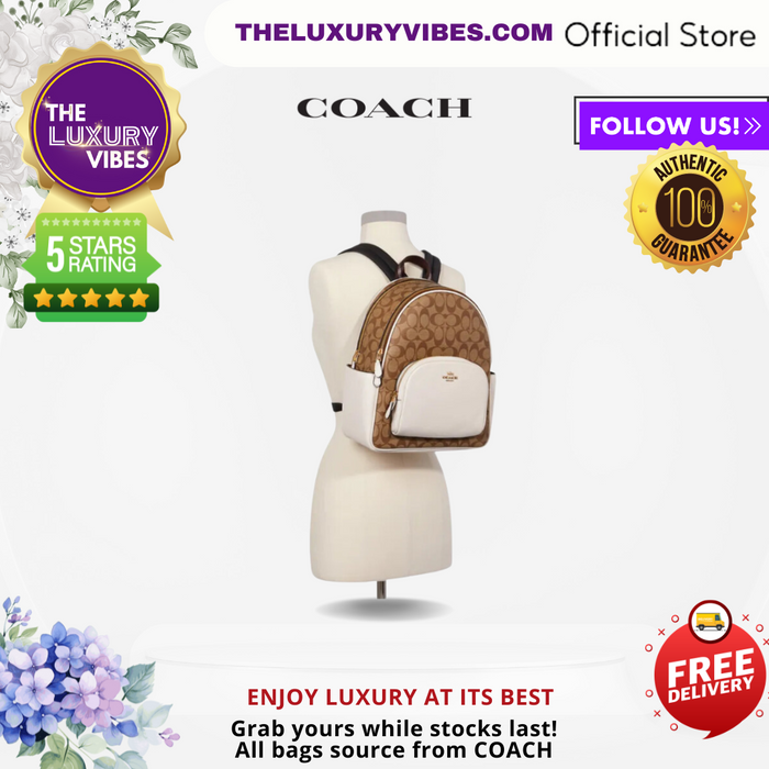 COACH Court Backpack In Signature Canvas - Khaki/Chalk