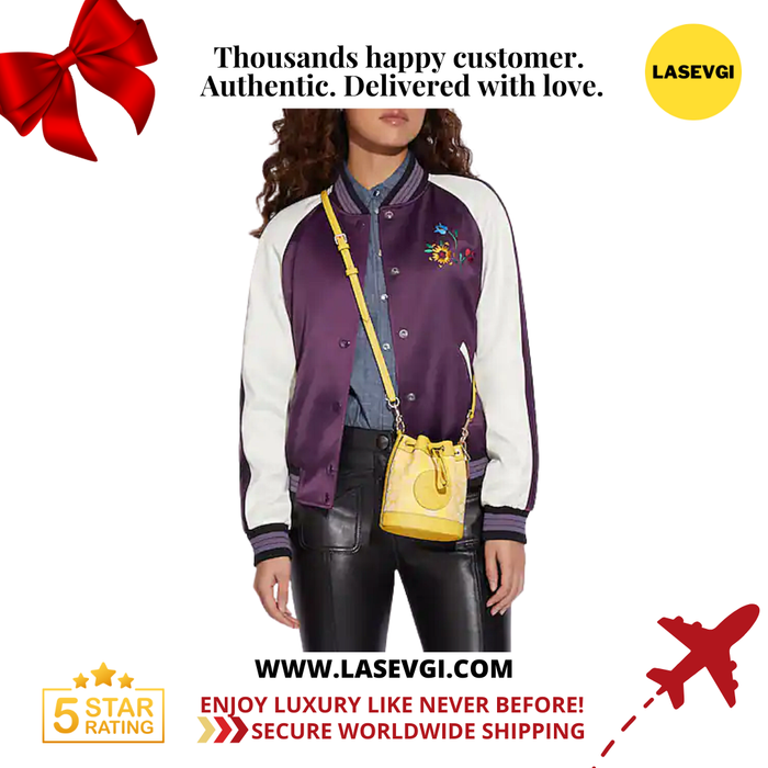 COACH Mini Dempsey Bucket Bag In Signature Jacquard With Stripe And Coach Patch-Gold/Retro Yellow C8322