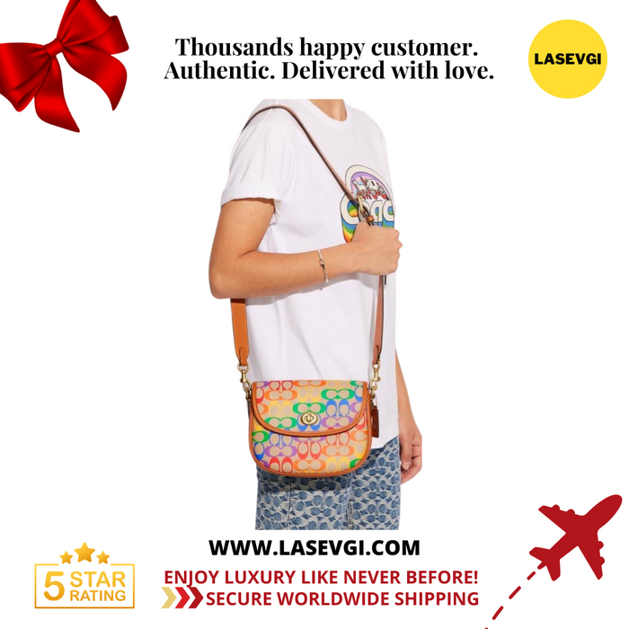 COACH Willow Saddle Bag In Rainbow Signature Canvas CA101