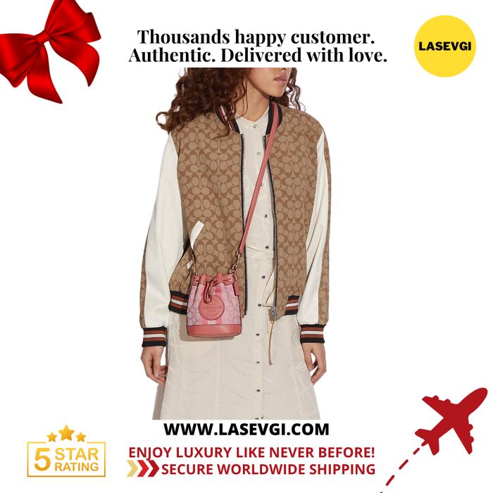 COACH Mini Dempsey Bucket Bag In Signature Jacquard With Stripe And Coach Patch-Pink C8322