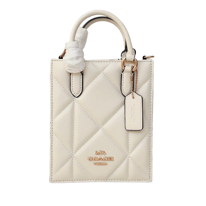 COACH North South Mini Tote with Puffy Diamond Quilting in Chalk White CJ580