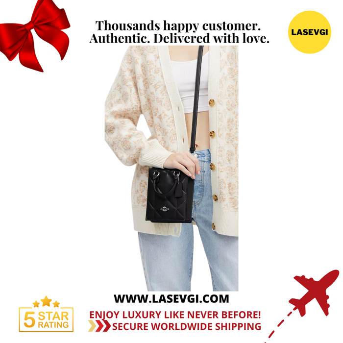 COACH North South Mini Tote with Puffy Diamond Quilting in Black CJ580