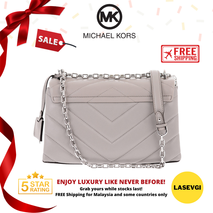 MICHAEL KORS Cece Chevron Quilted Leather Medium Crossbody Bag in Pearl Grey - 30T9G0EL8L