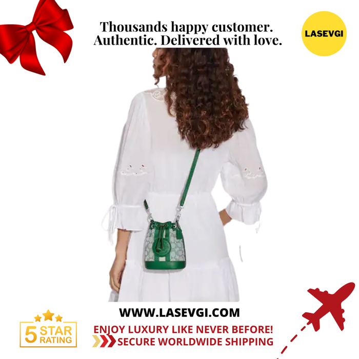 COACH Mini Dempsey Bucket Bag In Signature Jacquard With Stripe And Coach Patch-Green C8322