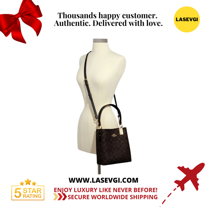 COACH Small Town Bucket Bag in Signature Canvas Brown Black