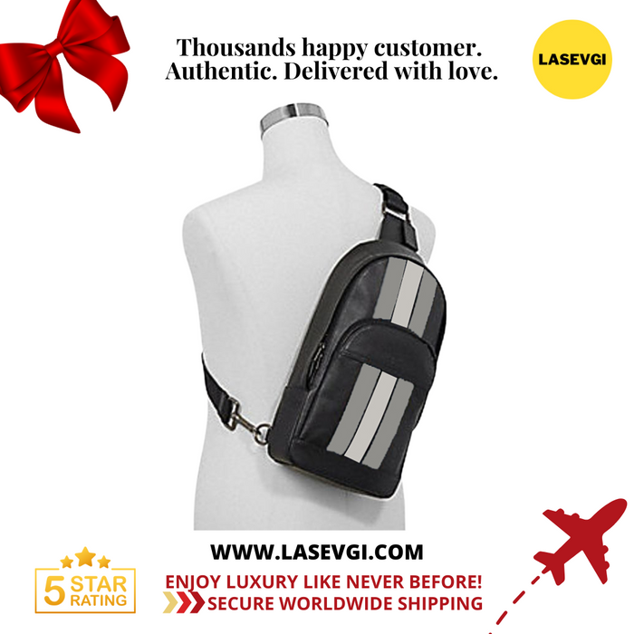 COACH Houston Pack With Varsity Stripe in Nickel Black Grey F73344