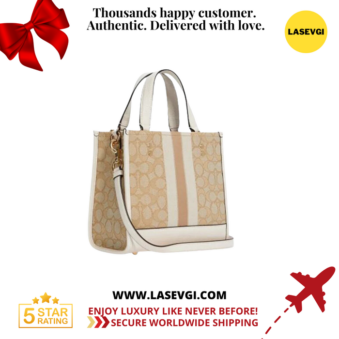 COACH Dempsey Tote 22 In Signature Jacquard With Stripe And Coach Patch/White