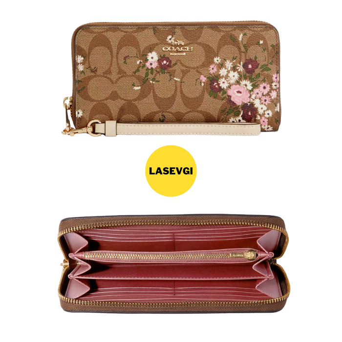 COACH Accordion Zip Wallet In Signature Canvas With With Evergreen Floral Print C4456 -www.lasevgi.com