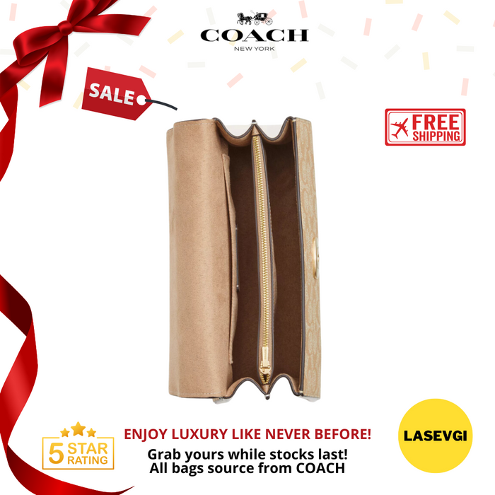 COACH Eliza Top Handle In Signature Canvas Gold/Light Khaki Chalk