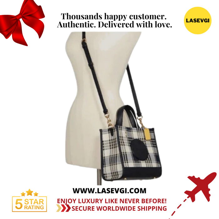 Coach Dempsey Tote 22 Garden Plaid Print Patch-Midnight Multi