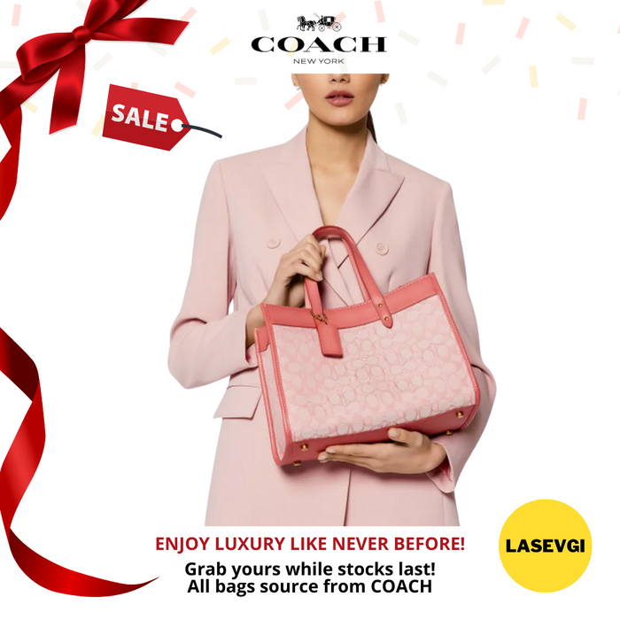 COACH Field Tote 30 With Signature Jacquard Pink C3282