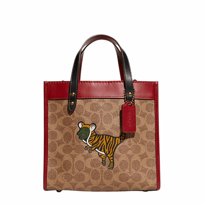 Coach Field Tote 22 With Signature Coated Canvas with Tiger print