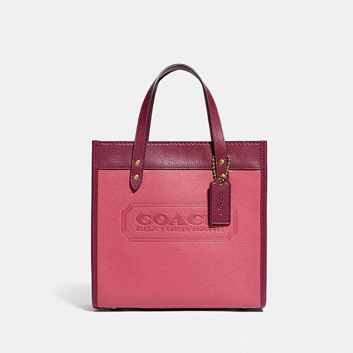 COACH Field Tote 22 in Colorblock With COACH Badge/ Pink  C3461