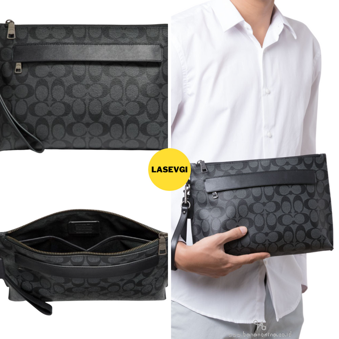 Coach Carryall Pouch in Signature Canvas CHARCOAL/BLACK