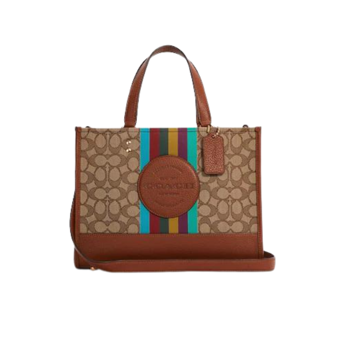 Coach Dempsey Carryall in signature jacquard with stripe and coach patch REDWOOD MULTI C5794